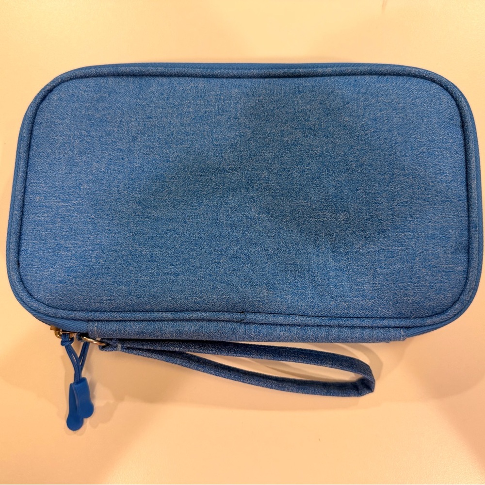 Blue Wristlet Pouch - Compact Cosmetic or Tech Organizer